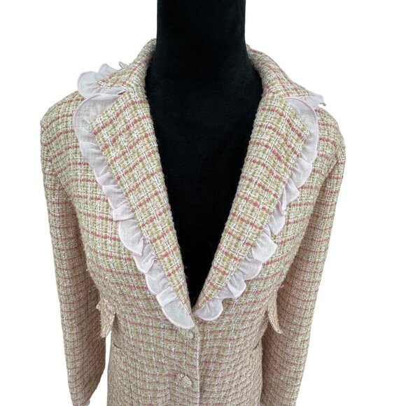 Vintage Newport News Tweed Jacket Womens Coquette Ruffle Trim Girlie Coat Size 6 - Picture 3 of 7